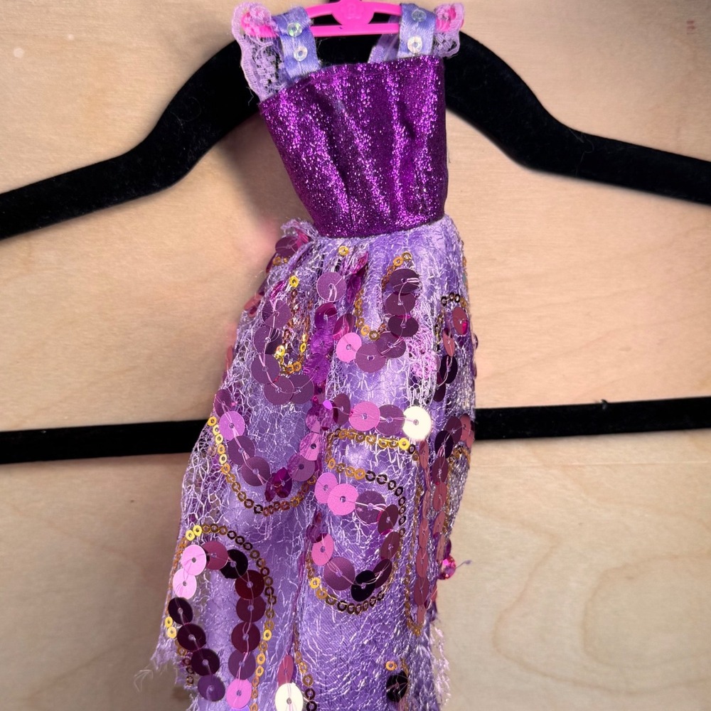 Barbie Doll Purple Sequin Lace Ball Gown Glitter‎ Dress Fashion Accessory